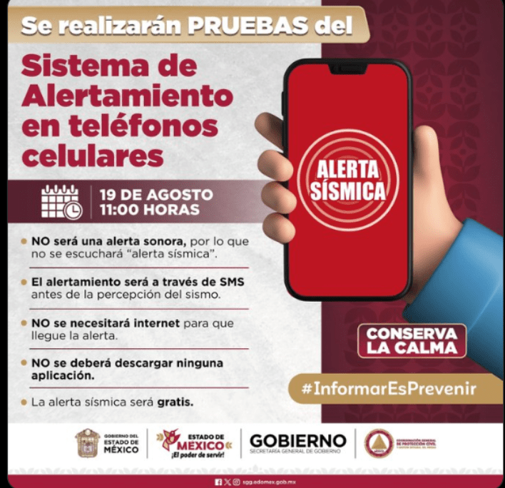 El Estado de México recibirá su primera prueba nacional de alertas en teléfonos móviles este&nbsp;lunes