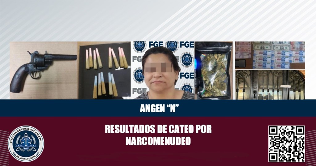 Fiscalía General del Estado asegura mujer, arma y droga tras cateo