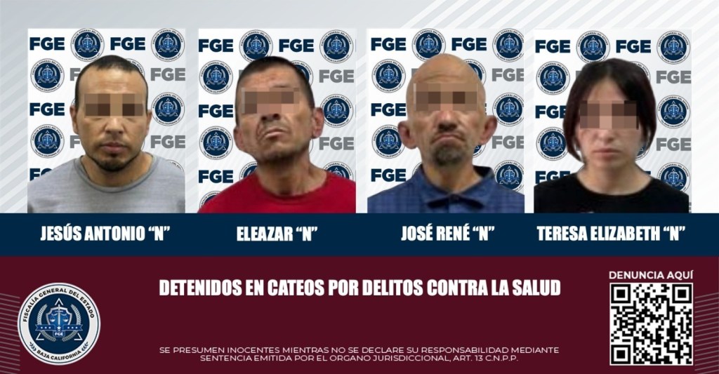 Fiscalía General del Estado detiene a cuatro individuos en cateos en Tijuana y Playas de&nbsp;Rosarito