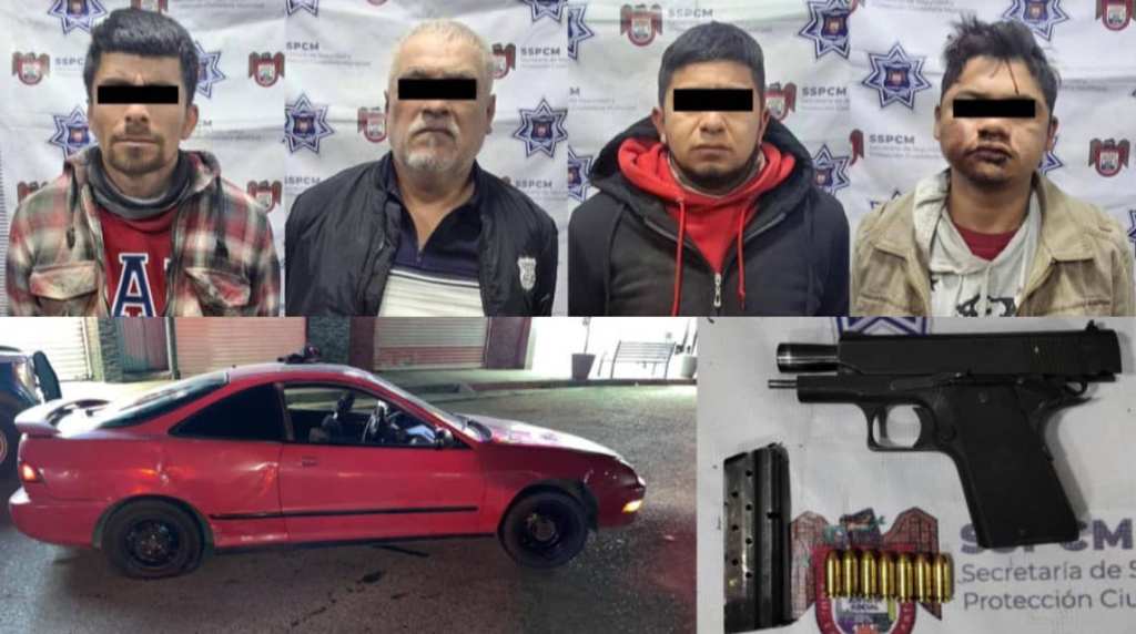 CUATRO PERSONAS SON ASEGURADAS CON VEHÍCULO ROBADO Y UN ARMA DE FUEGO