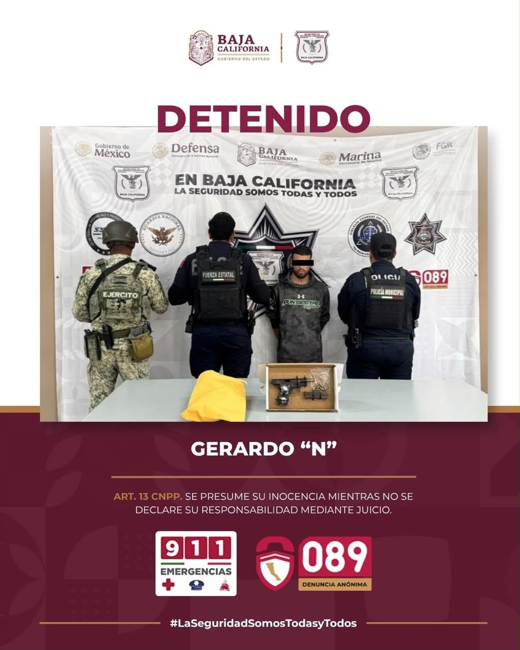 DETIENE FUERZA ESTATAL A PRESUNTO SICARIO EN&nbsp;ENSENADA